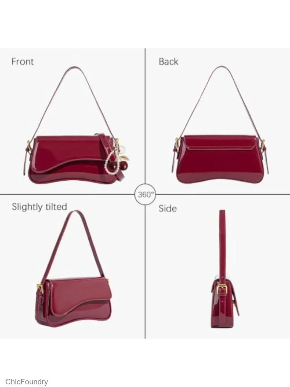 PU Leather Hobo Bag with Cherry Pendant Crossbody Shoulder Purse